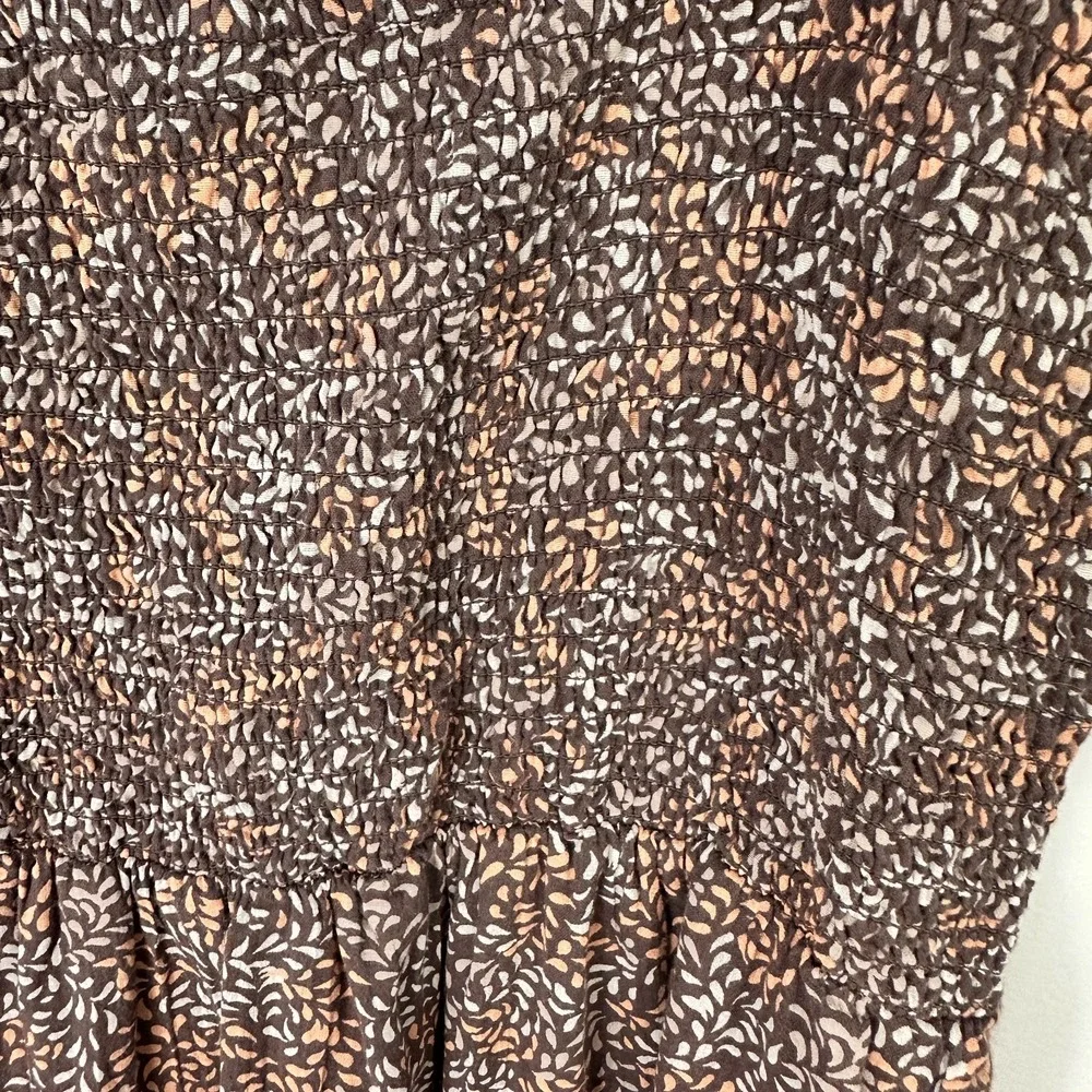 Aerie‎ Smocked Sundress S Brown Boho Cottagecore Coquette Ruffle Hem Tie Strap - Picture 2 of 7